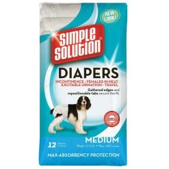 SIMPLE SOLUTION Disposable Diapers - Medium - 12 Pk - For Dogs 15 To 35 Lb.