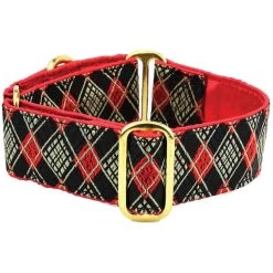 Martingale Dog Collar - Black Argyle - Brass Hardware - 1.5 In. Md
